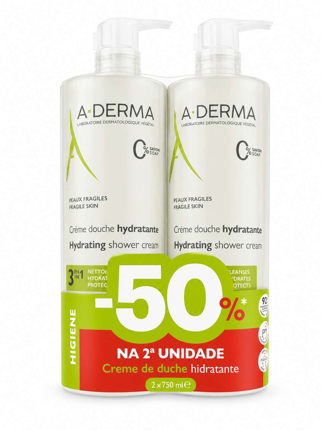 A-Derma Gel Duche Hidratante - 750ml x2 Desc.50% no 2 Unid.