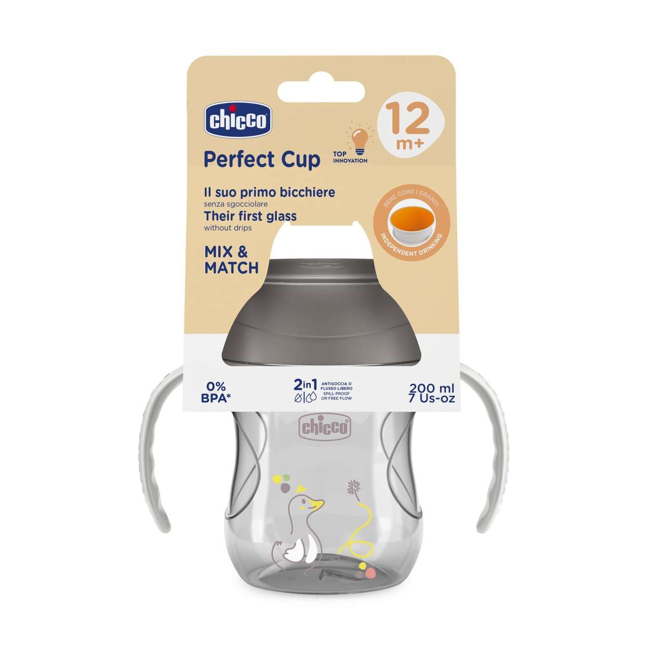 Chicco Perfect 360 Copo Refeição Cinza 200ml 12M+