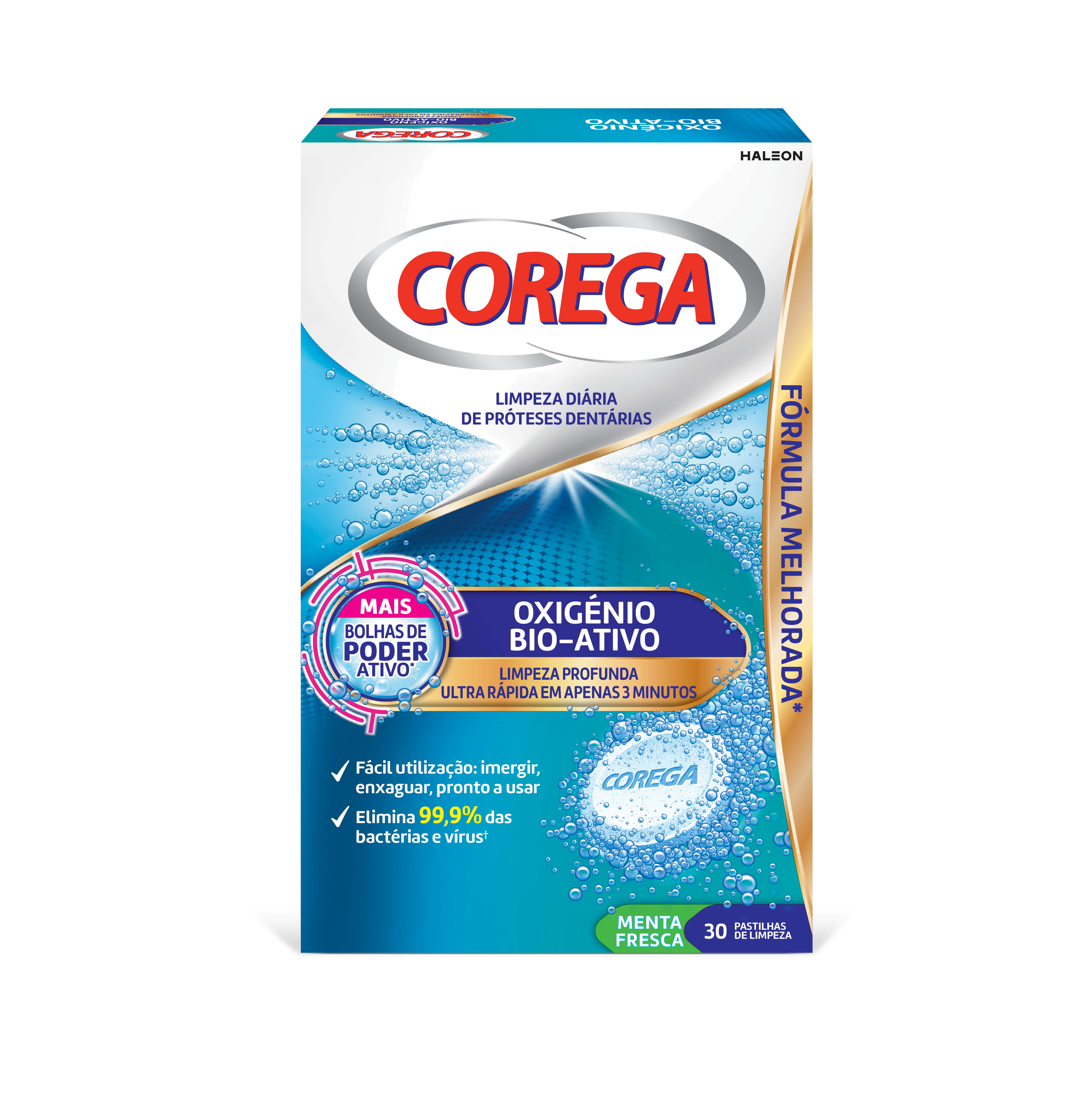 Corega Bio Activo – 30 Pastilhas para Próteses Dentárias