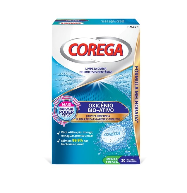 Corega Bio Activo – 30 Pastilhas para Próteses Dentárias