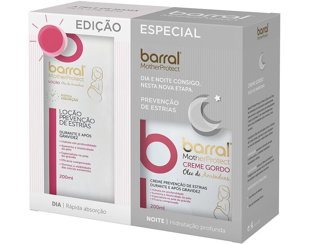 Barral Motherprotect Creme Gordo Óleo de Amêndoas 200 ml + Loção Prevenção de Estrias com Óleo de Amêndoas 200 ml - Edição Especial