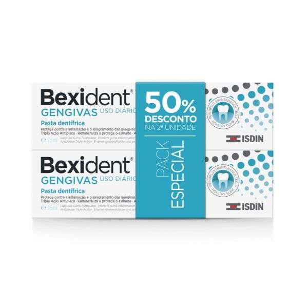 BEXIDENT GENGIVAS USO DIARIO DUO PASTA DENTIFRICA MANUTENCAO TRICLOSAN 2 X 75 ML COM DESCONTO 2ª EMBALAGEM