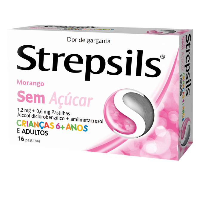 Strepsils Morango Sem Açúcar 16 pastilhas