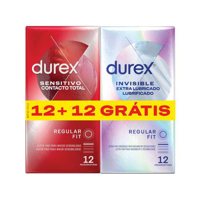 Durex Preservativos Invisible Extra Lubrificado 12 + Sensitivo Contacto Total 12