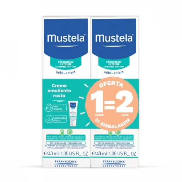 Mustela Stelatopia 2x40ml Creme Emoliente de Rosto com desconto de 50% na 2ª embalagem