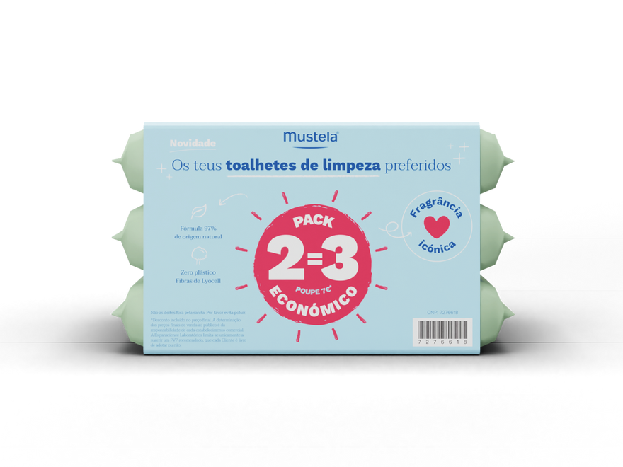 Mustela Bebé Toalhetes Limpeza Perfumes (x60 unidades) Pack Triplo