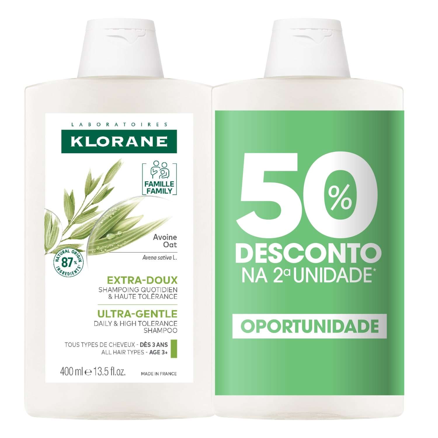 Klorane Capilar Duo Champô Leite de Aveia Extrassuave 2x400ml