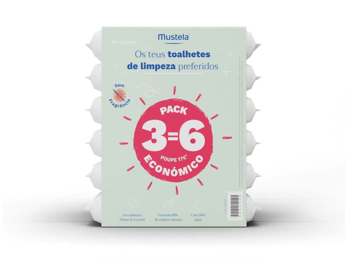 Mustela Bebé Toalhetes Limpeza Sem Perfume Pack 3=6 Unidades