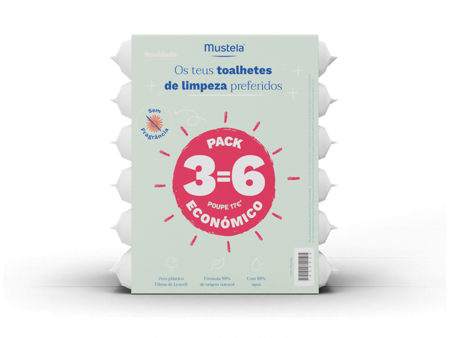 Mustela Bebé Toalhetes Limpeza Sem Perfume Pack 3=6 Unidades