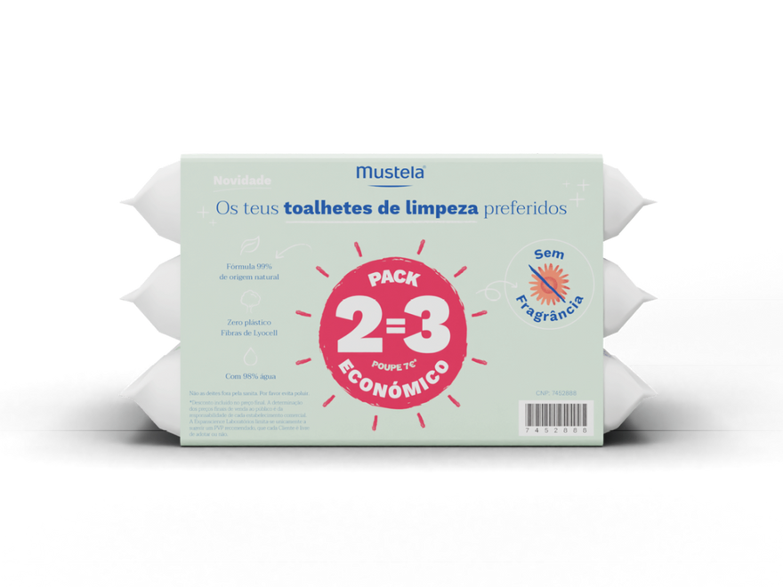 Mustela Bebé Toalhete Limpeza Sem Perfume 2=3