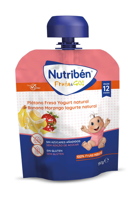 Nutribén Fruta&Go Banana, Morango e Iogurte Natural +12M 90g
