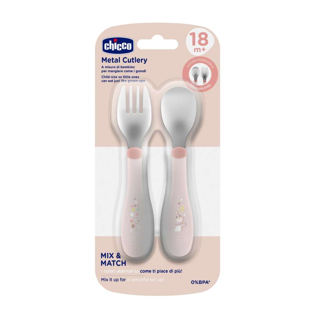 Chicco Talheres Inox Rosa 18M+