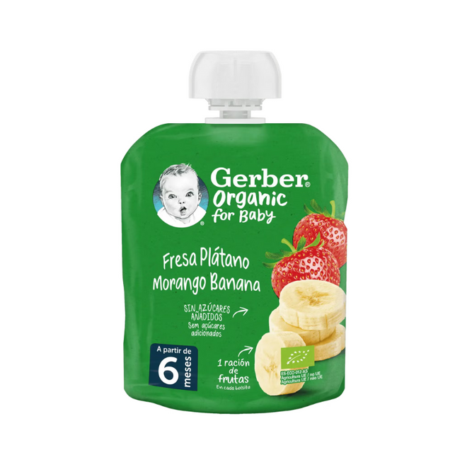 Gerber Organic Saqueta Morango/Banana 90G 6M+