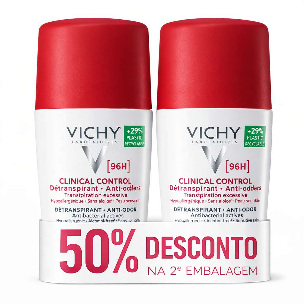 Vichy Deo Clinical Control 96H Mulher Roll On  50ml X 2 Desconto 50% na 2ª unidade