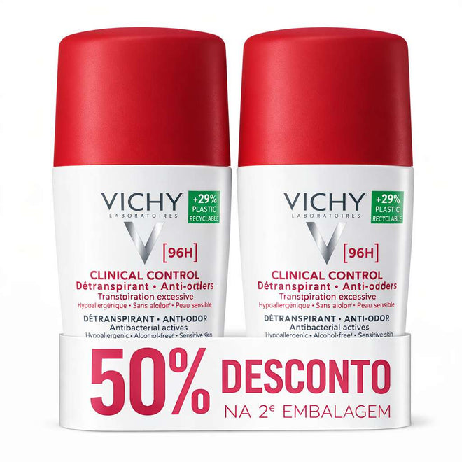 Vichy Deo Clinical Control 96H Mulher Roll On  50ml X 2 Desconto 50% na 2ª unidade
