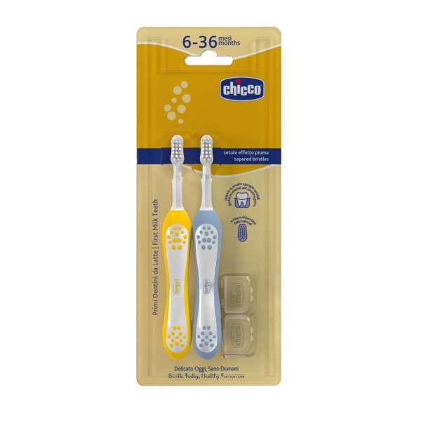Chicco Escova de Dentes Azul/Amarelo 6-36M X2