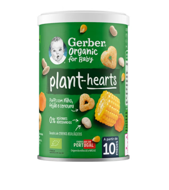 Gerber Organic Plant Hearts Puffs Milho/Feijão e Cenoura 35g 10M+