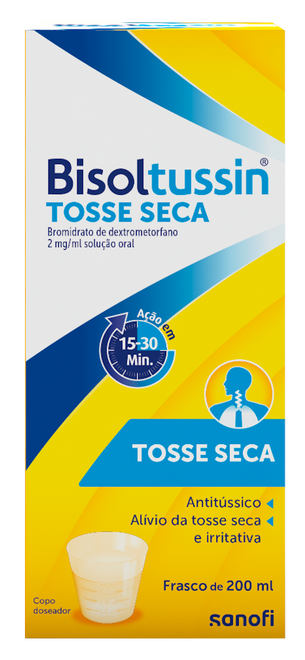 BISOLTUSSIN TOSSE SECA, 2 MG/ML-200 ML X 1 SOL ORAL ML DEXTROMETORFANO