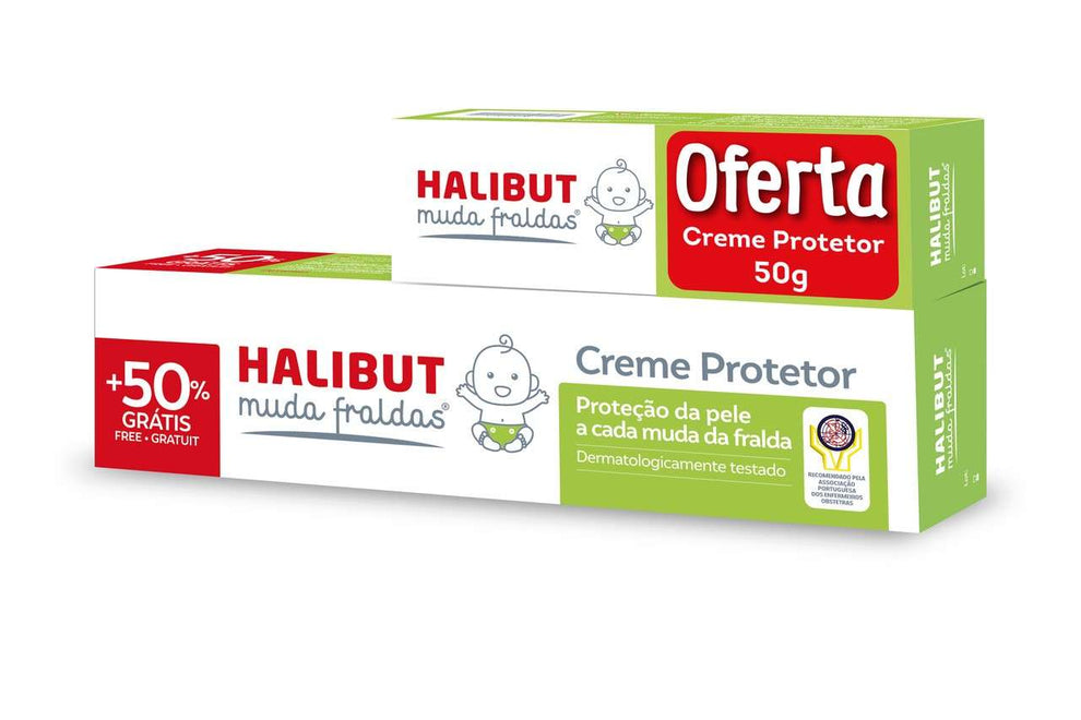 Halibut Muda Fraldas Creme Protetor 150g com oferta de 50% e creme protetor 50g