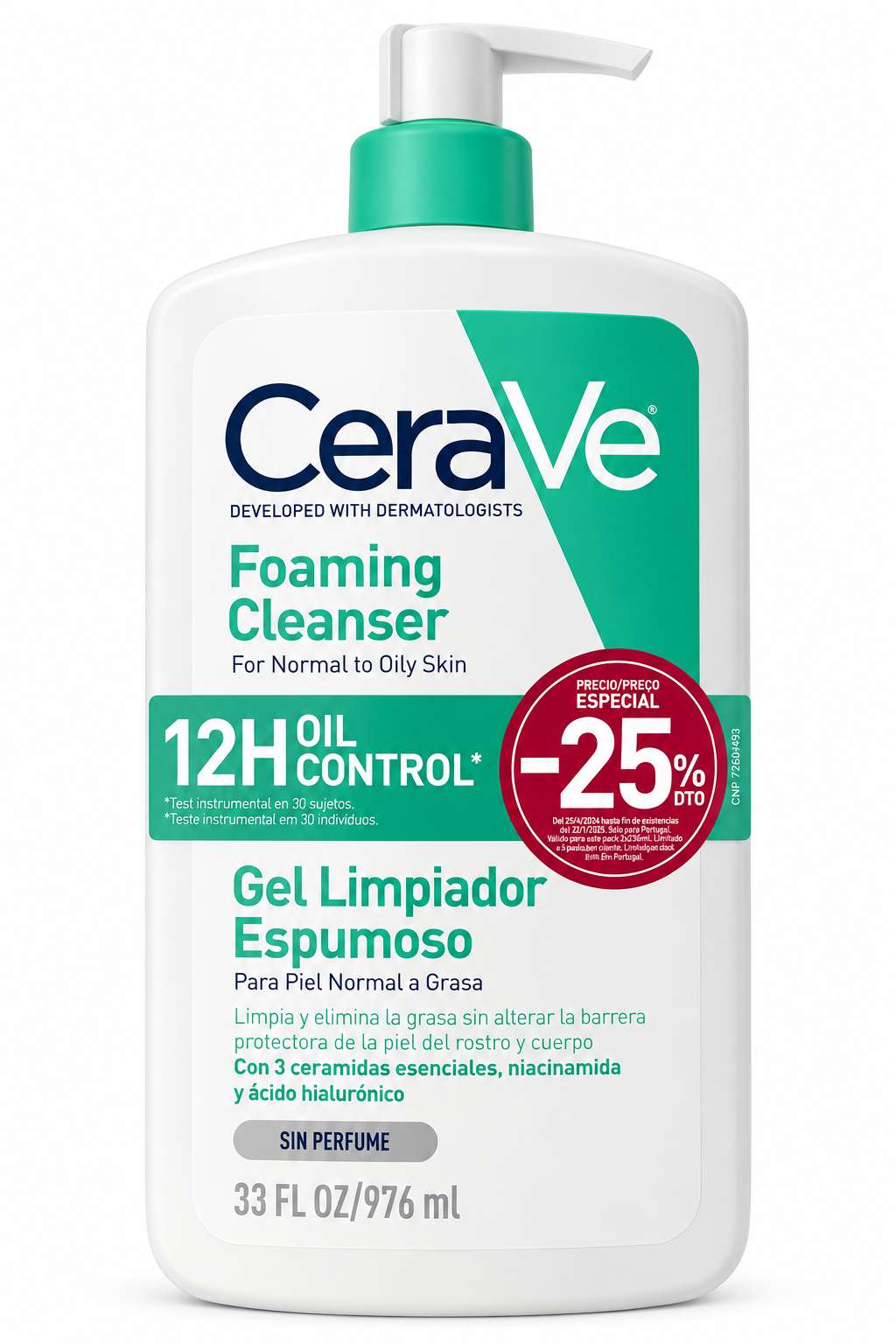 Cerave Gel de Limpeza Espumante – 976 ml | 25% de Desconto