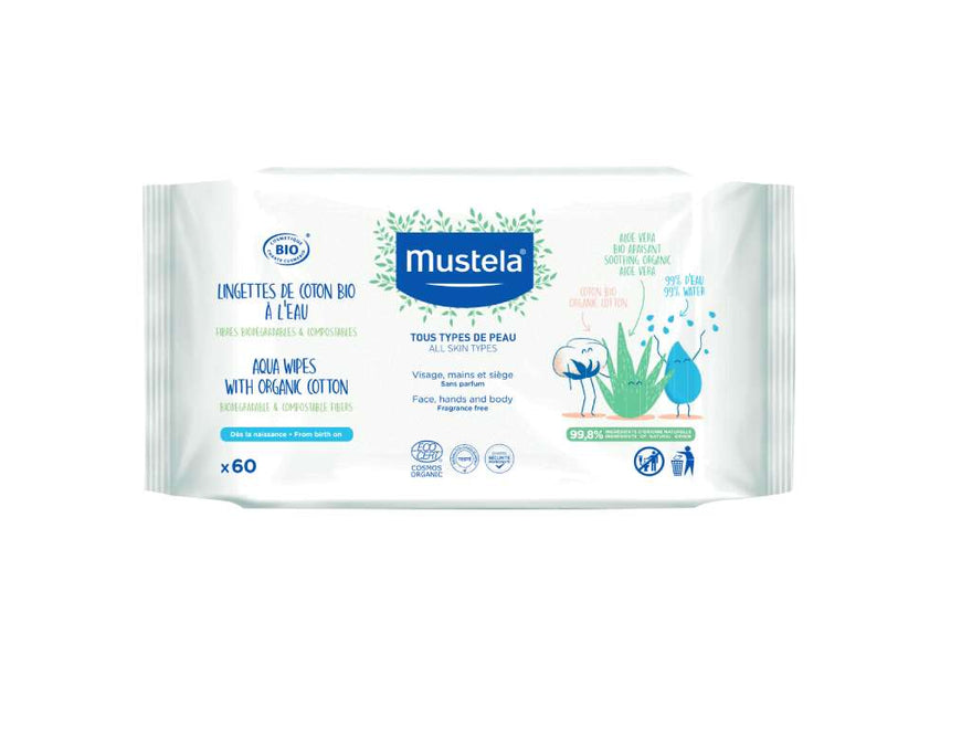 Mustela Bebé Toalhetes Limpeza de Água com Algodão BIO 60 Unidades