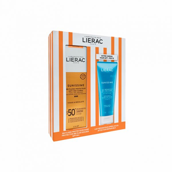 Lierac Sunissime Fluido BB SPF50+ Tom Dourado 40ml + Leite pós-Solar Reparador 75ml