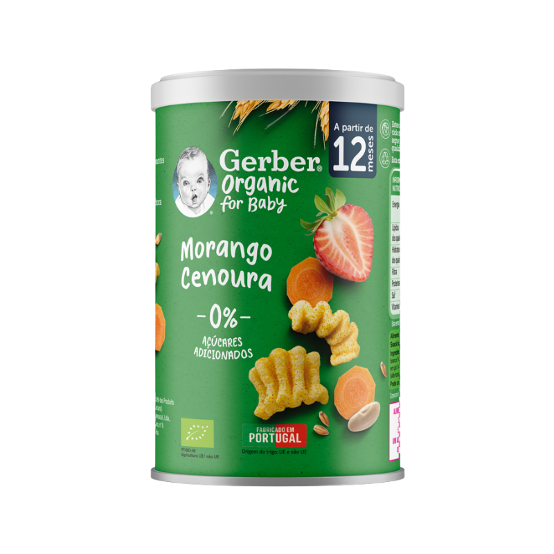 Gerber Organic Snack Morango e Cenoura 35G 12M+