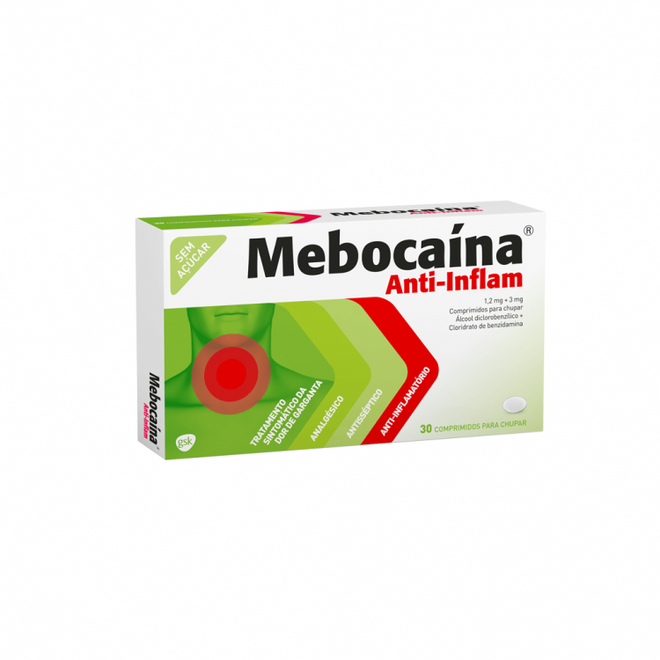 Mebocaína Anti-Inflam, 1,2/3 mg x 20 comp chupar