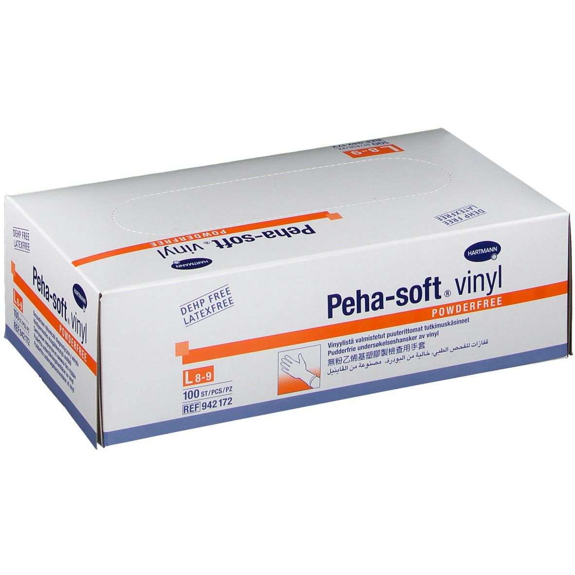 Peha Soft Luva Vinyl_Tamanho L_ Sem Pó (x100 unidades)
