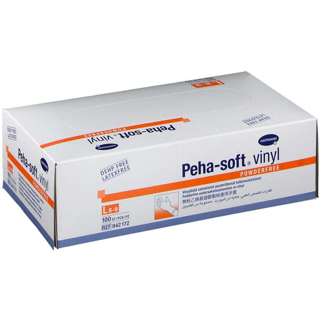 Peha Soft Luva Vinyl_Tamanho L_ Sem Pó (x100 unidades)