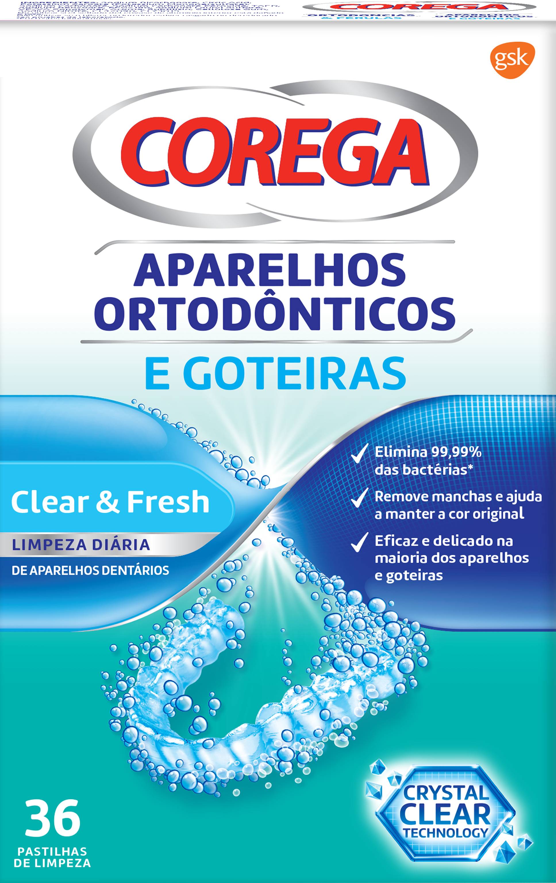 Corega Ortodôntica & Goteiras 36 Pastilhas de Limpeza
