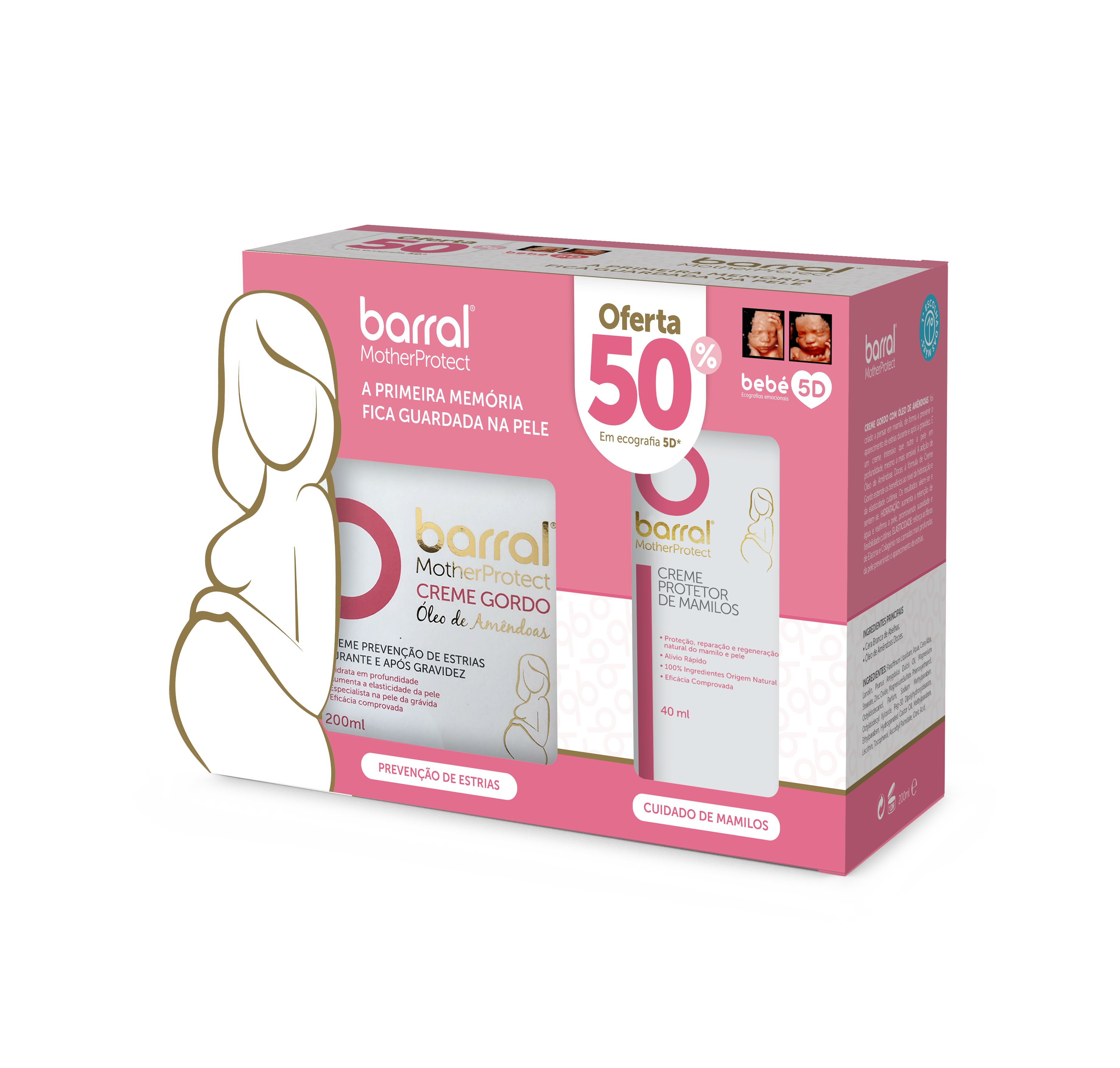 Barral Motherprotect Creme Gordo Óleo de Amêndoas 200ml + Creme Protetor de Mamilos 40ml com desconto de 50%