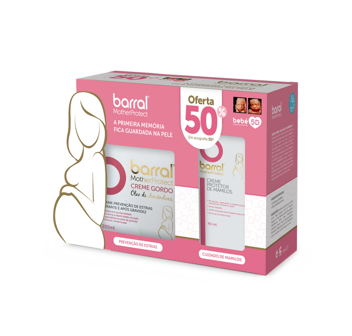 Barral Motherprotect Creme Gordo Óleo de Amêndoas 200ml + Creme Protetor de Mamilos 40ml com desconto de 50%