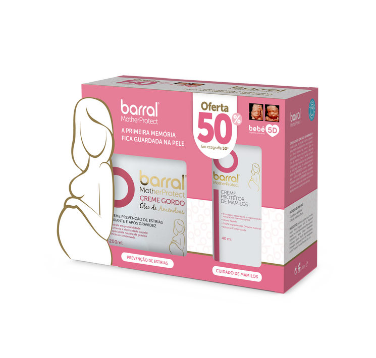 Barral Motherprotect Creme Gordo Óleo de Amêndoas 200ml + Creme Protetor de Mamilos 40ml com desconto de 50%