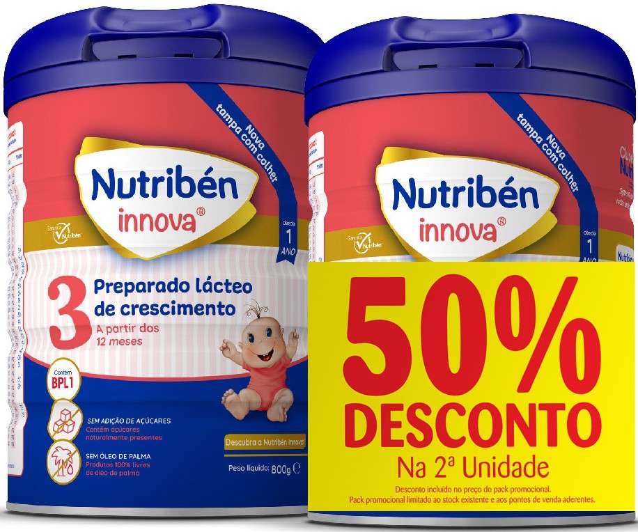 Nutribén Innova 3 Leite Crescimento 2x800g com desconto de 50% na 2ª embalagem