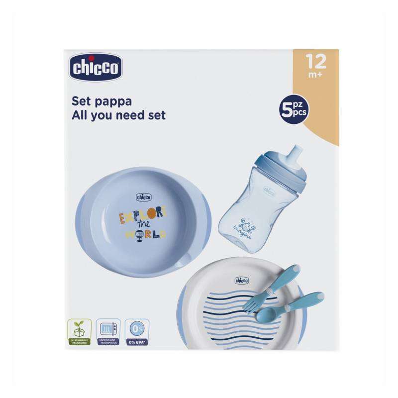Chicco Conjunto Papa Menino Garfo + Faca + Copo + Prato 2 Unidades 16-36M