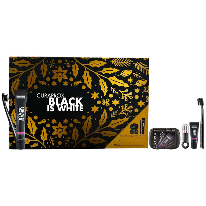 Curaprox Black is White Coffret Pasta 90ml + Escova + Kit Viagem