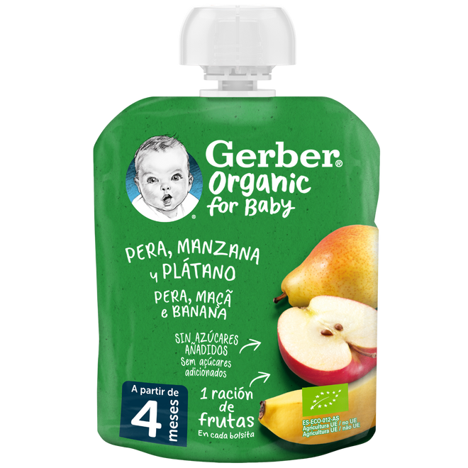 Nestlé Gerber Bio Pacotinho de Fruta Pera Maçã Banana 90g 4M+