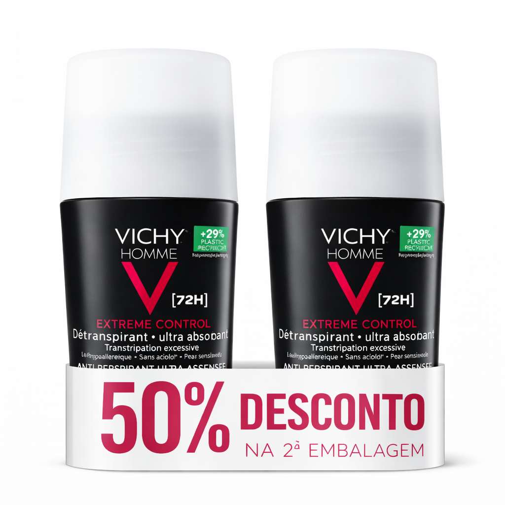Vichy Homme Deo Rollon 72H 50ml X 2 Desconto 50% na 2ª unidade