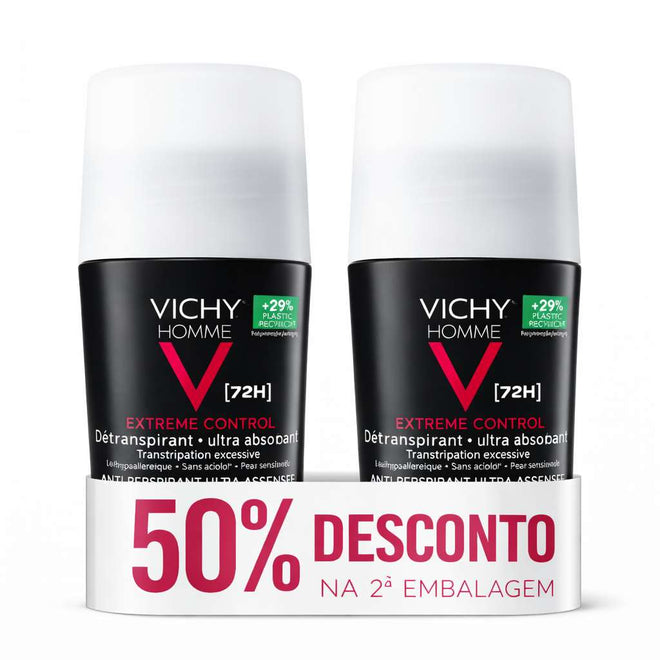 Vichy Homme Deo Rollon 72H 50ml X 2 Desconto 50% na 2ª unidade