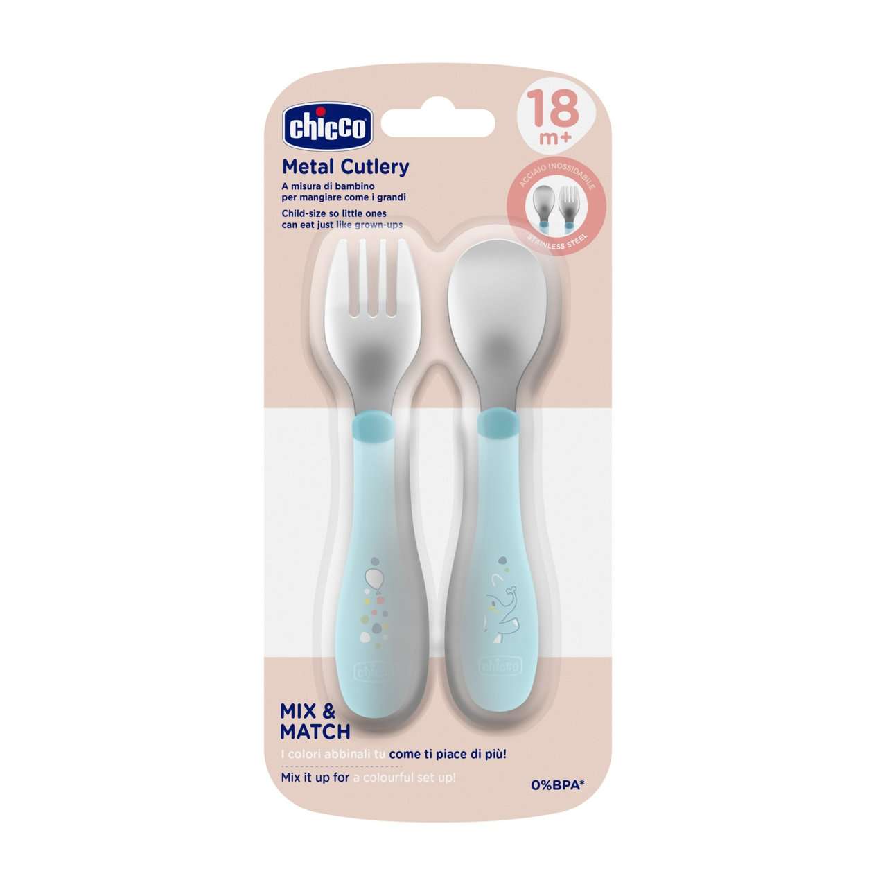 Chicco Talheres Inox _Azul_18M+