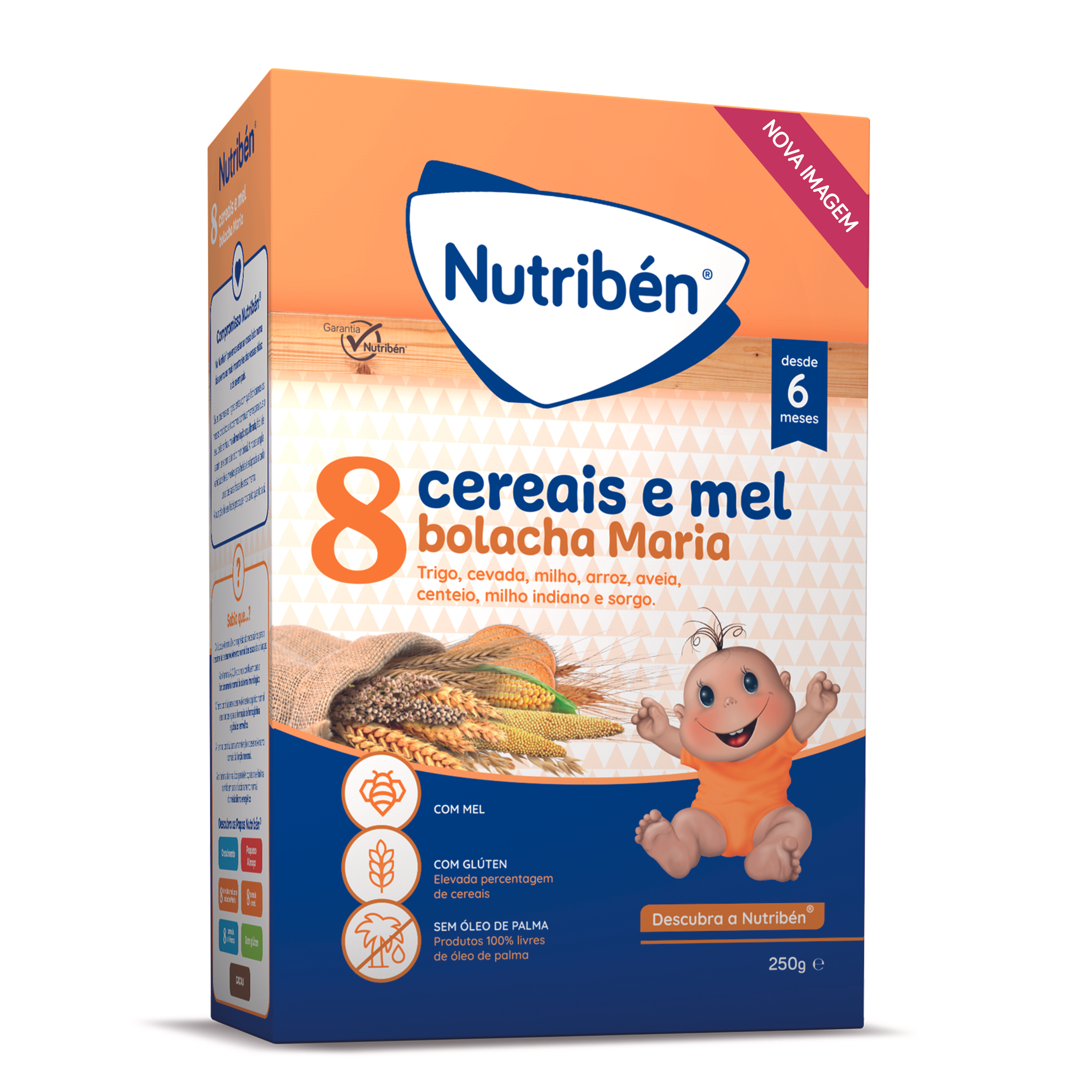 Nutribén Papa Não Láctea 8 Cereais e Mel Bolacha Maria 250g +6M