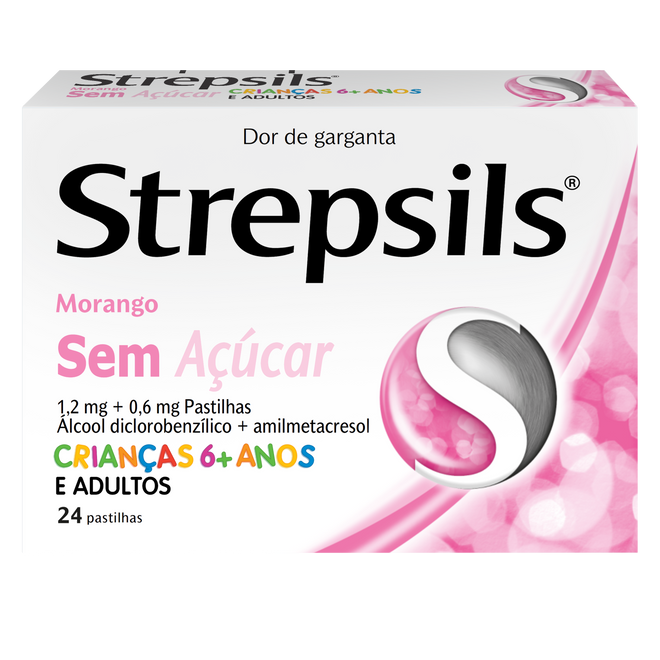 Strepsils Morango sem Açúcar 24 pastilhas
