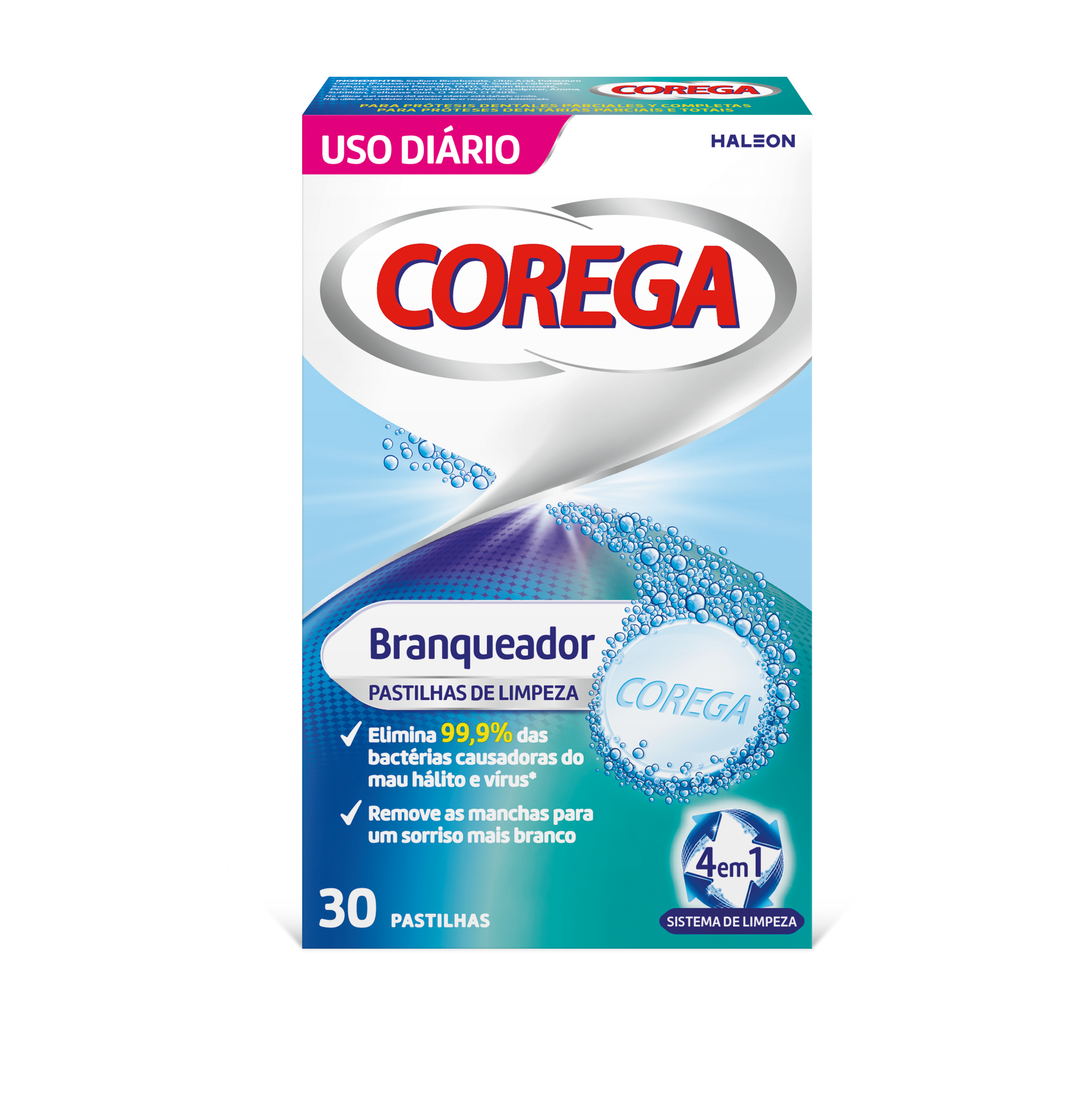 Corega Branqueador – 30 Pastilhas de Limpeza