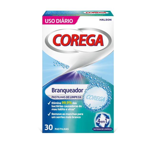 Corega Branqueador – 30 Pastilhas de Limpeza
