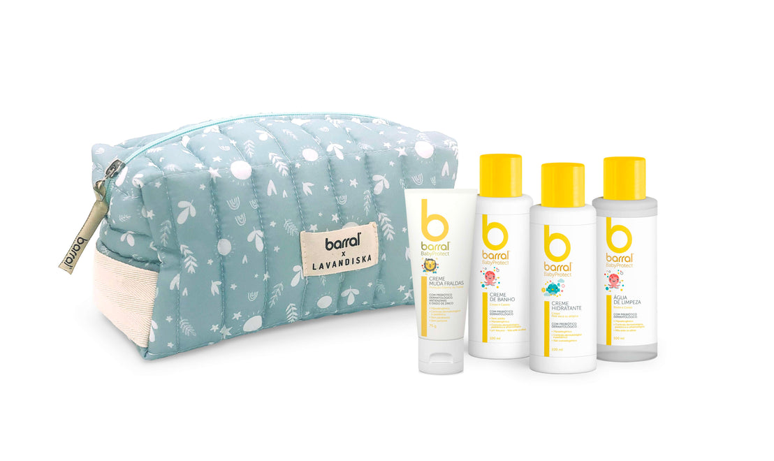 Barral BabyProtect Kit Viagem Água Limpeza + Creme Banho + Creme Hidratante + Creme Muda Fralda + Bolsa