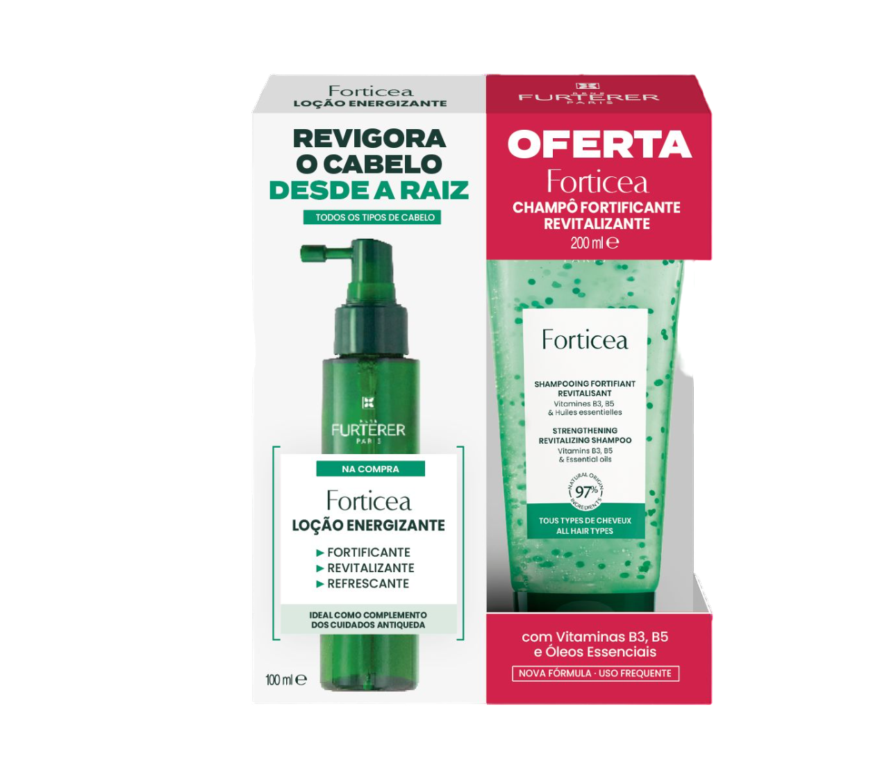 Rene Furterer Forticea Loção Energizante 100ml com oferta de Champô 200mL