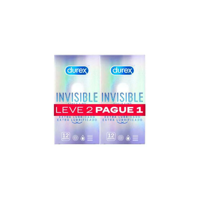 Durex Pack Preservativo Invisible Extra Lubrificado 12 unidades x2