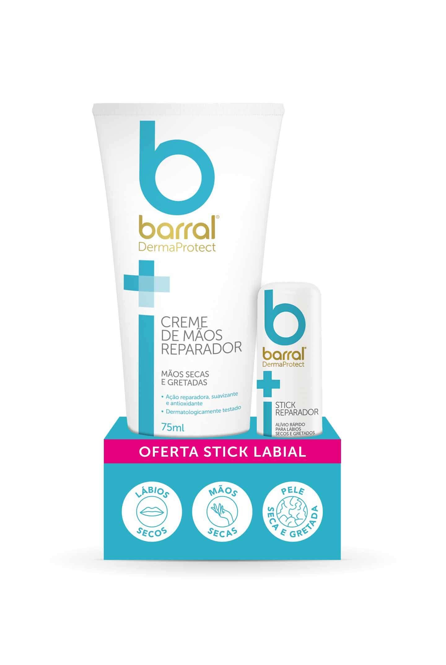 Barral DermaProtect Creme de Mãos Reparador 75ml com oferta de Stick Reparador de Lábios 4.8g