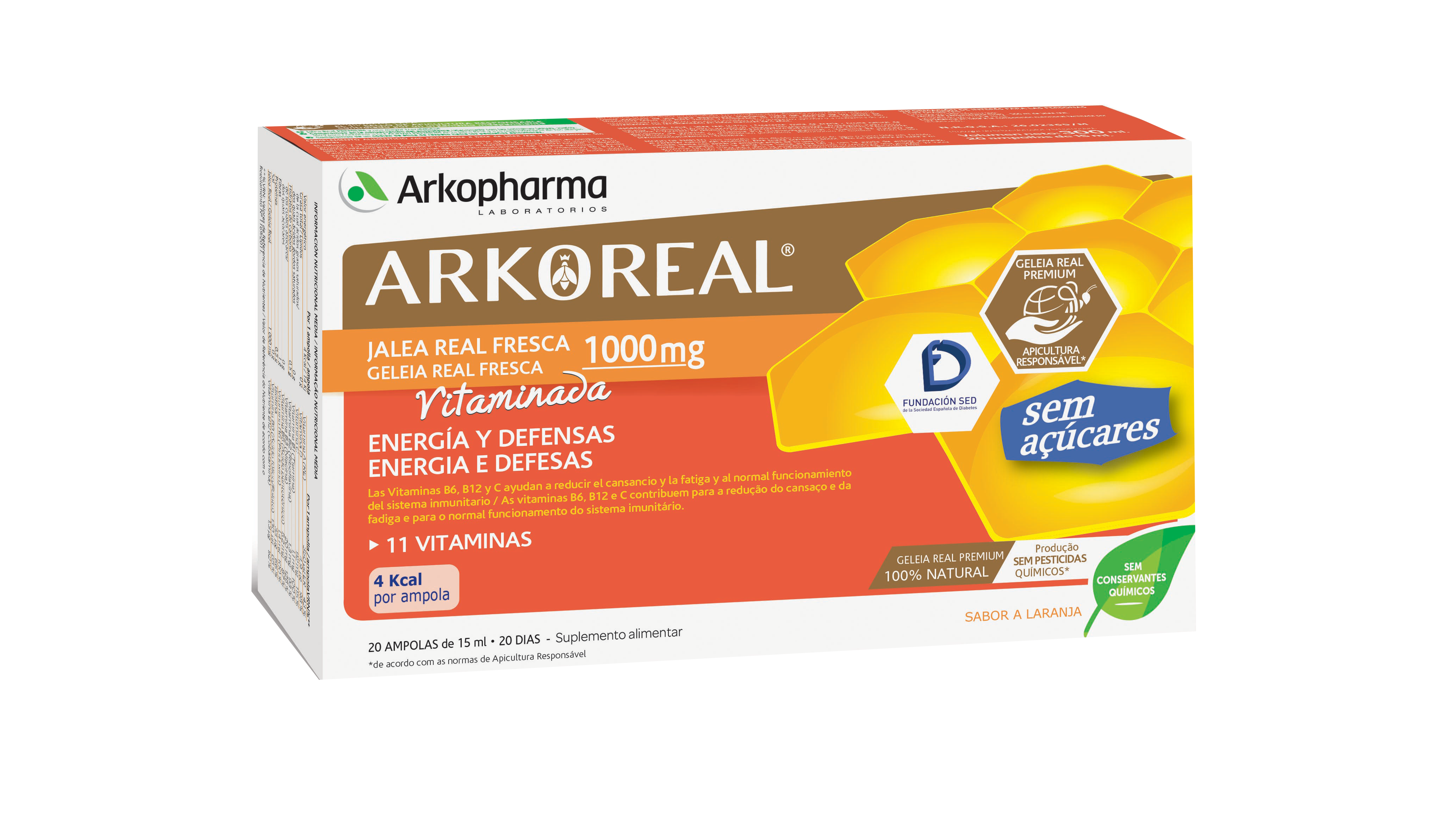Arkoreal Geleia Real Vitaminas Laranja sem Açúcar 20amp